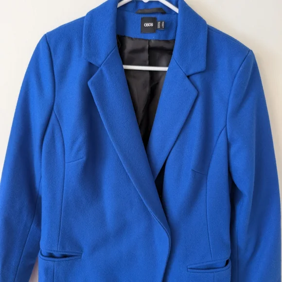 ASOS Womens 8 Soft Long Trench Coat Wool Blend Blue Classic Colorful Outdoors - Picture 3 of 8